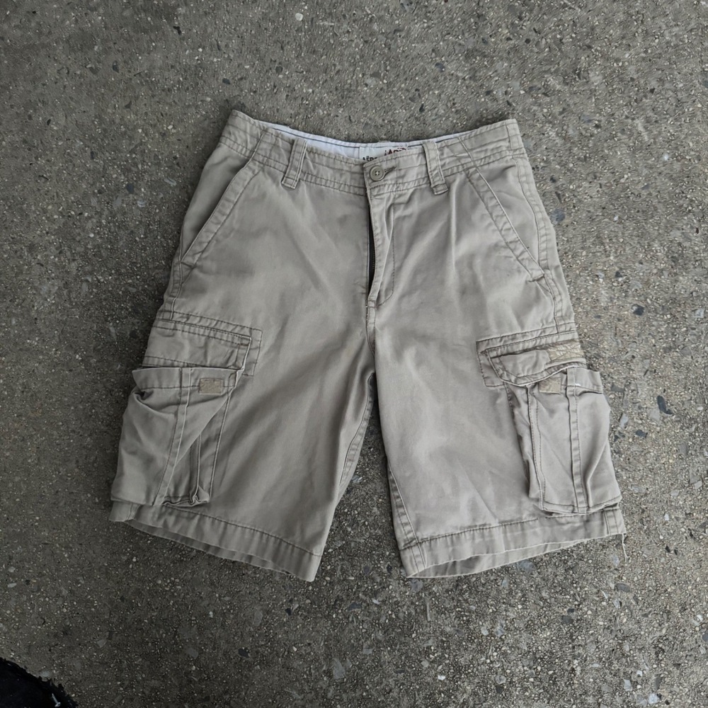 y2k Aeropostale A87 Mens Khaki Cargo Shorts Tan Size 30 Cotton Casual Pocket